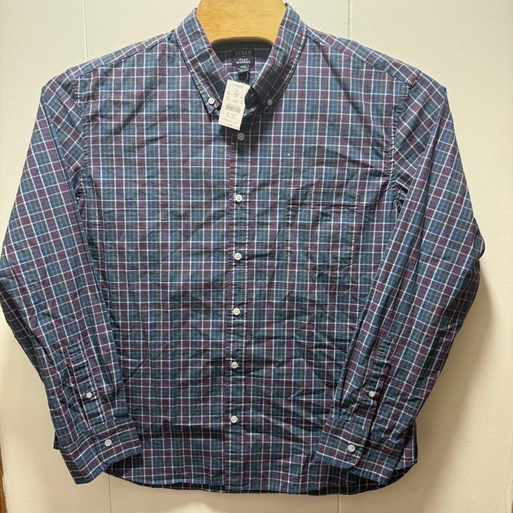 J.Crew Flex Washed Plaid Button Down Shirt Mens XXL Blue Red BP971β NEW